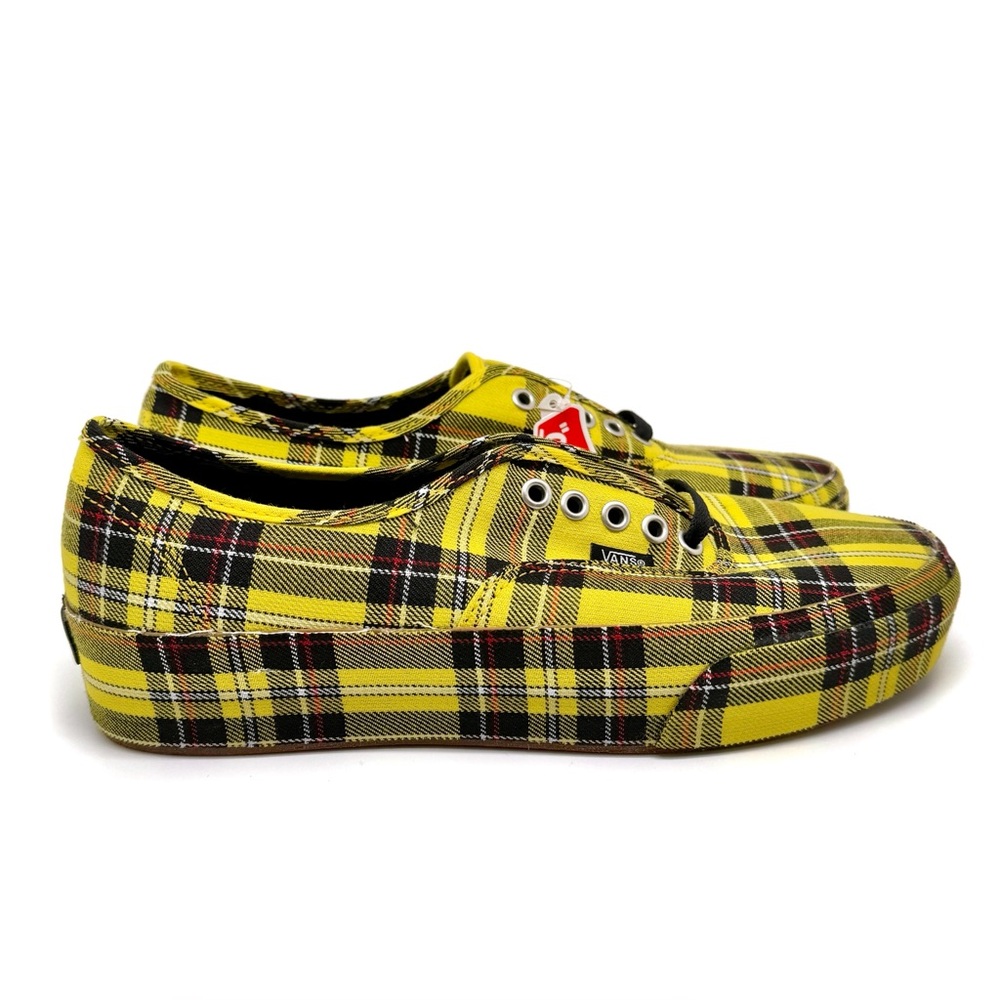 Vans Authentic Platform 2.0 Patent Plaid Lemon Chrome Black Sneakers Size 10 - Picture 2 of 11